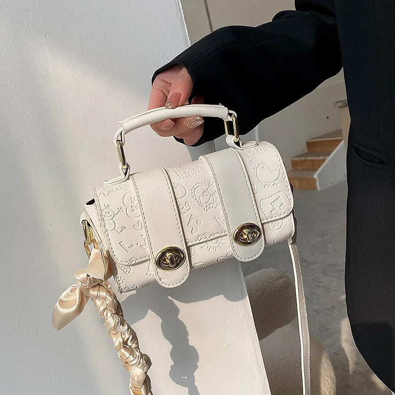 Embossed Silk Scarf Shoulder Bucket Bag Diagonal Bag