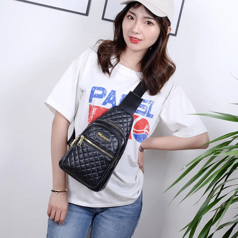 PU Leather Plaid Embroidered Backpack Crossbody Shoulder Bag for Women