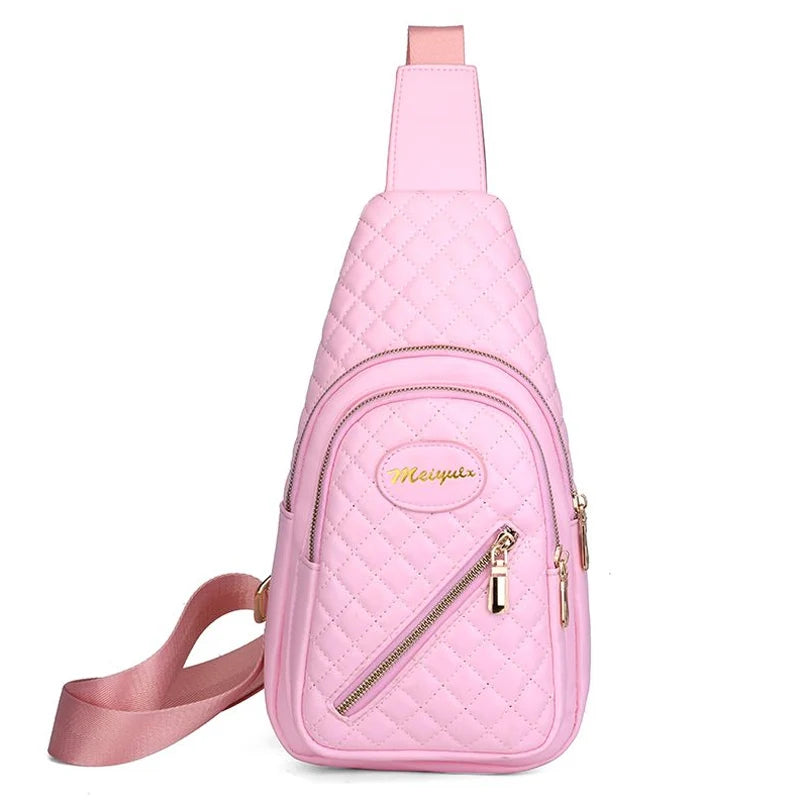 PU Leather Plaid Embroidered Backpack Crossbody Shoulder Bag for Women
