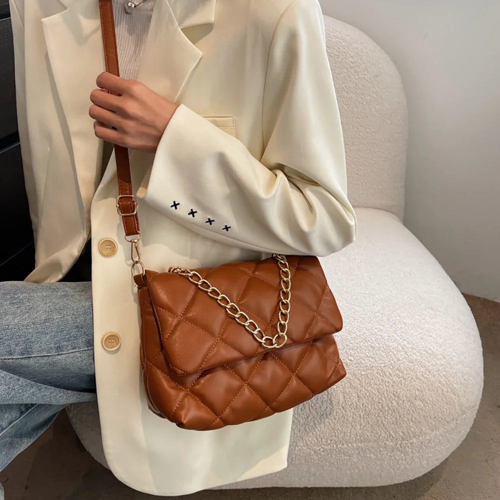 Women PU Leather Diamond Lattice Shoulder Bag Crossbody Handbag Tote Purse