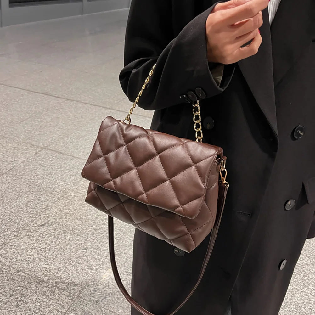 Women PU Leather Diamond Lattice Shoulder Bag Crossbody Handbag Tote Purse