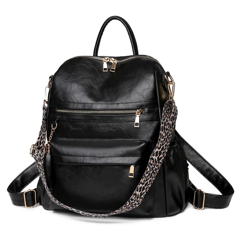 Women PU Leather School Backpack Convertible Ladies Casual Daypack Travel