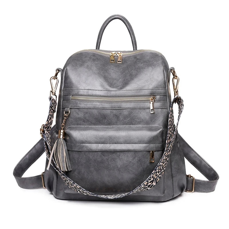 Women PU Leather School Backpack Convertible Ladies Casual Daypack Travel