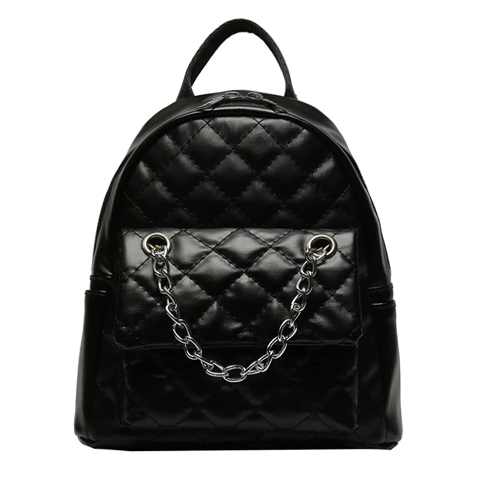 Women PU Leather Shoulder Backpack Rhombus Ladies Student Preppy School Backpack