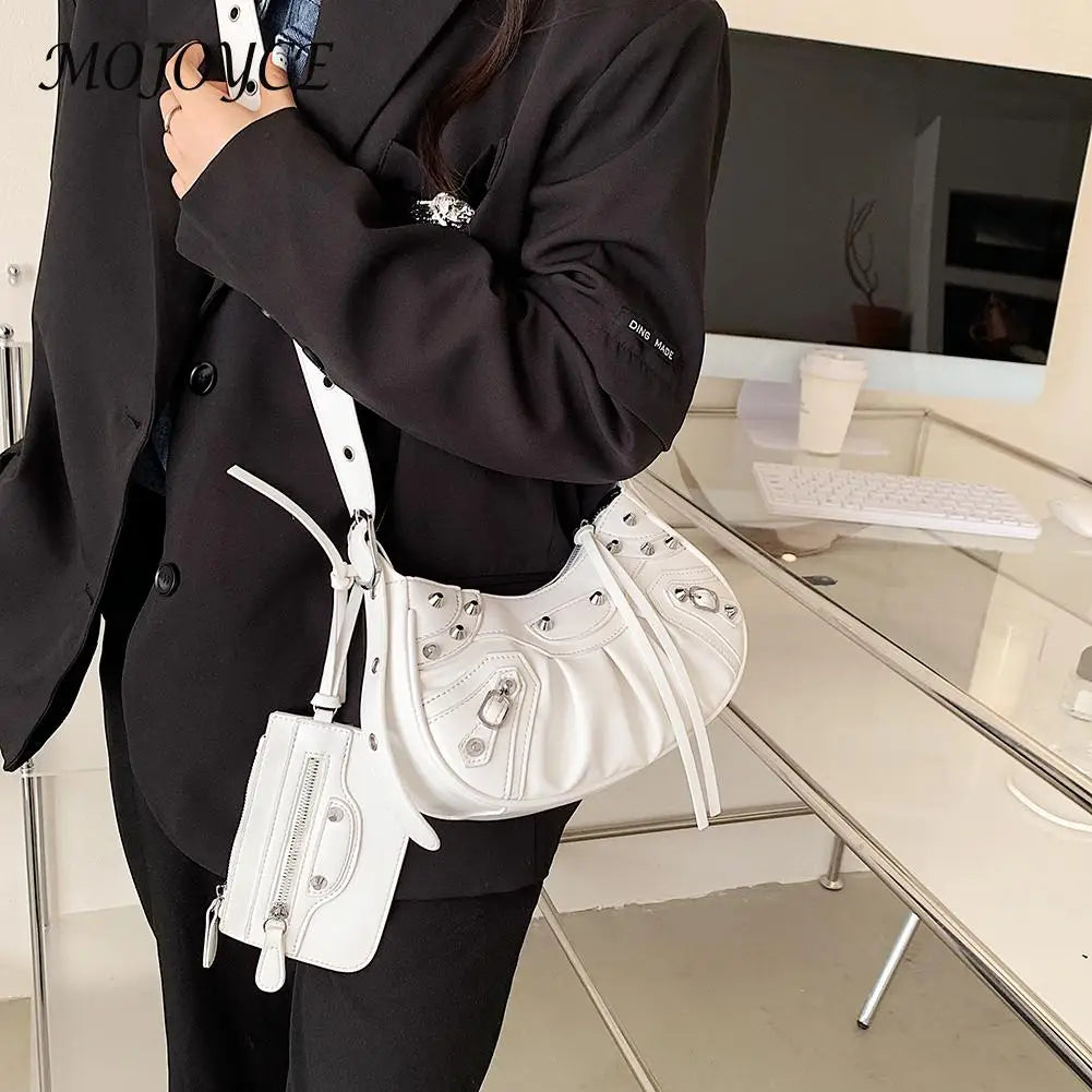 Women PU Leather Shoulder Bag Rivet Carry Bags Crossbody Bag