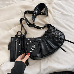 Women PU Leather Shoulder Bag Rivet Carry Bags Crossbody Bag