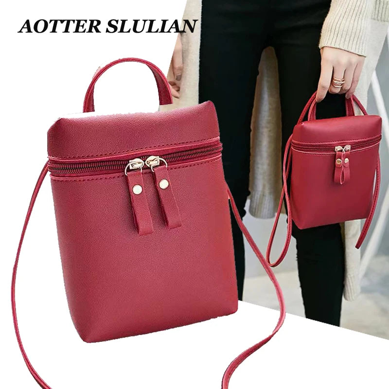 Women PU Leather Shoulder Crossbody Bag Solid Rectangle Bucket HandBag