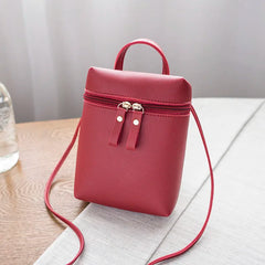 Women PU Leather Shoulder Crossbody Bag Solid Rectangle Bucket HandBag