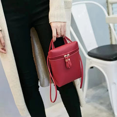 Women PU Leather Shoulder Crossbody Bag Solid Rectangle Bucket HandBag