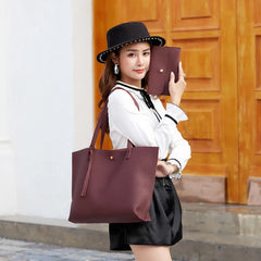 Women PU Leather Shoulder Shopping Bag Large Capacity Tote Handbags 2pcs Bags