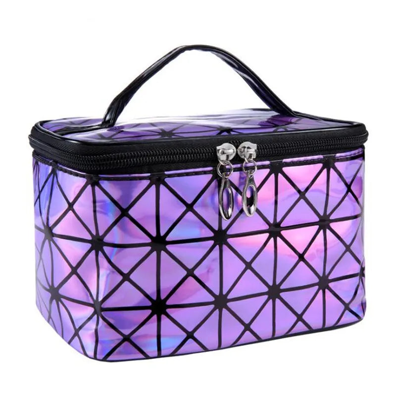 Women PU Sequin Makeup Bag Square Travel Storage Toiletries Cosmetic Tote