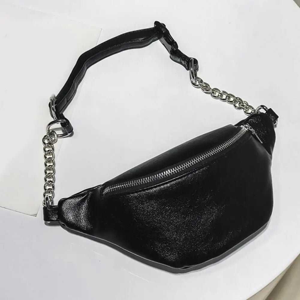 Women PU Waist Bag Chain Zipper Fanny Pack Travel Belt Purse