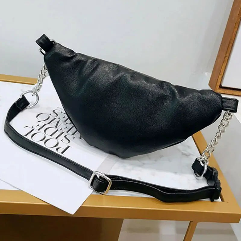 Women PU Waist Bag Chain Zipper Fanny Pack Travel Belt Purse