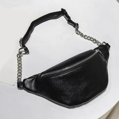 Women PU Waist Bag Chain Zipper Fanny Pack Travel Belt Purse