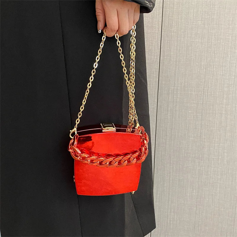 Women PVC Wedding Clutch Bag Evening Purse Acrylic Party Shoulder Bag