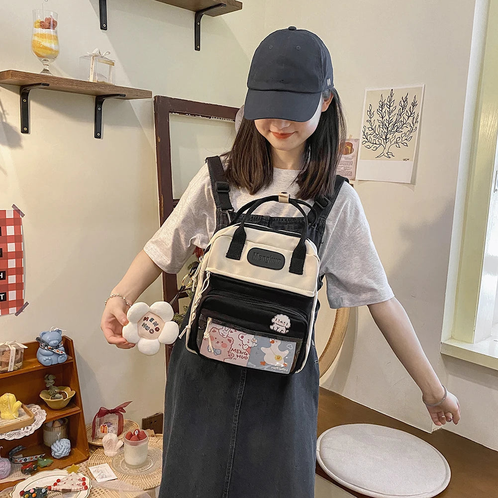 Women Patchwork Hit Preppy Style Backpack Ladies Nylon Large Capacity Handbags