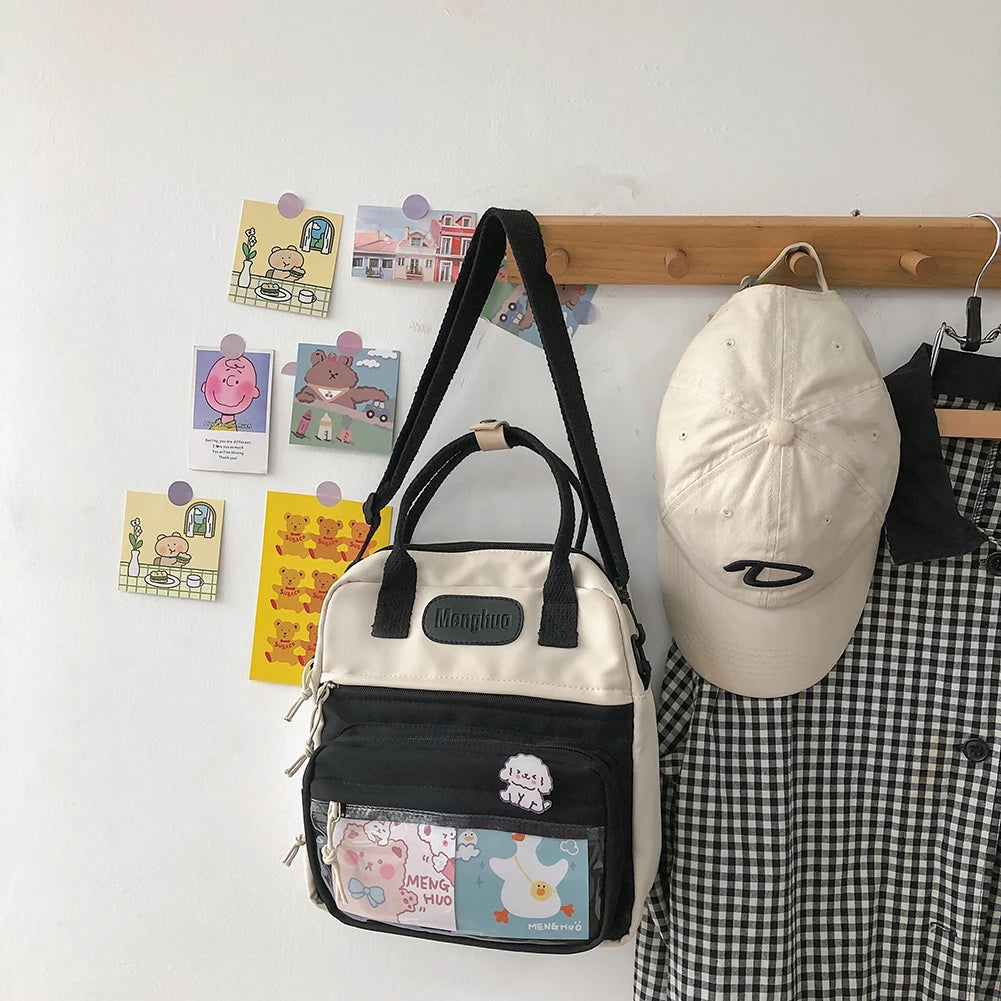 Women Patchwork Hit Preppy Style Backpack Ladies Nylon Large Capacity Handbags