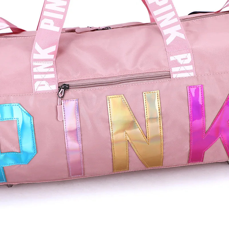 Pink Waterproof Gym Holdall Bag Laser Sequins Portable Travel Bag