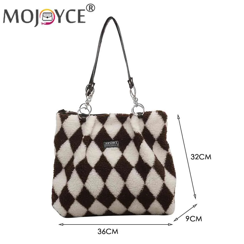 Women Plush Faux Fur Checkerboard Top-handle Bag