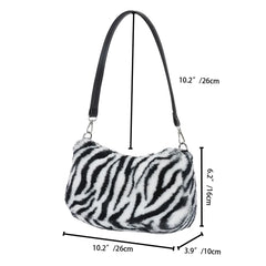 Women Plush Faux Fur Cow Pattern Messenger Bag Autumn Lady Small Shoulder Bag
