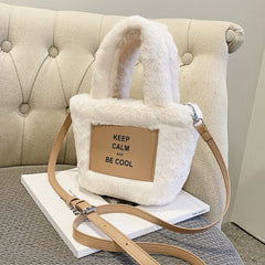 Women Plush Handbags Winter Bucket Shoulder Bag Messenger Purse