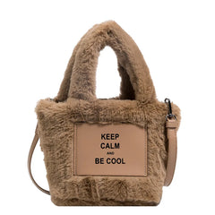Women Plush Handbags Winter Bucket Shoulder Bag Messenger Purse