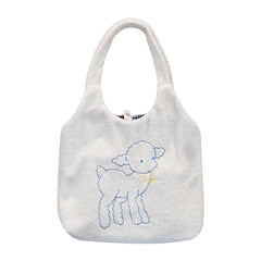 Women Plush Sheep Handbags Girl Lamb Like Fabric Shoulder Bag
