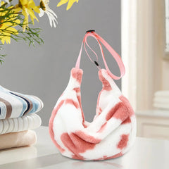Women Plush Shoulder Bag Warm Bag Ladies Stylish Zipper Pouch