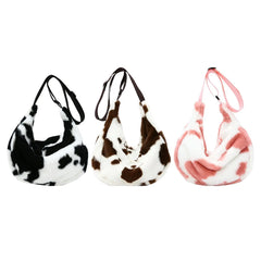 Women Plush Shoulder Bag Warm Bag Ladies Stylish Zipper Pouch