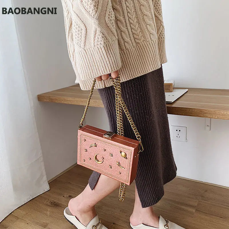 Women Pu Leather Shoulder Bag Small Box Shape Handbags Starry Sky Pattern