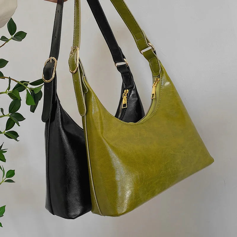 Vintage PU Leather Women Shoulder Bag Lady Zipper Tote Underarm Handbag