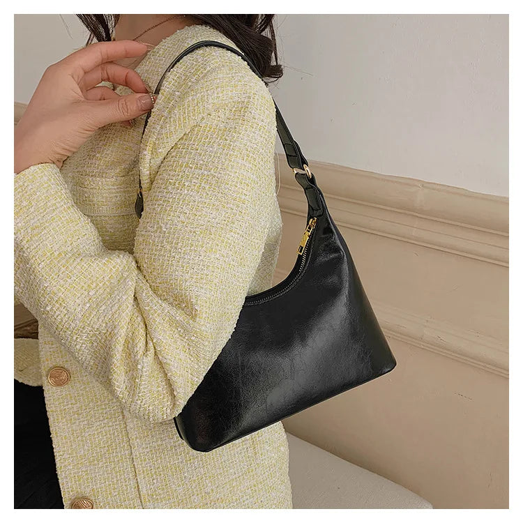 Vintage PU Leather Women Shoulder Bag Lady Zipper Tote Underarm Handbag