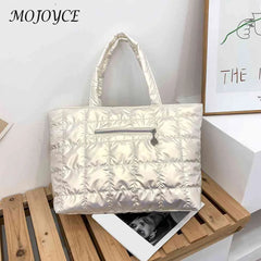 Women Quilted Lattice Shoulder Bag Solid Nylon Large Tote Handbags