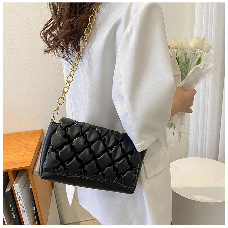 Quilted Plaid Crossbody Bag Winter Feather Down Shopper Bag B503