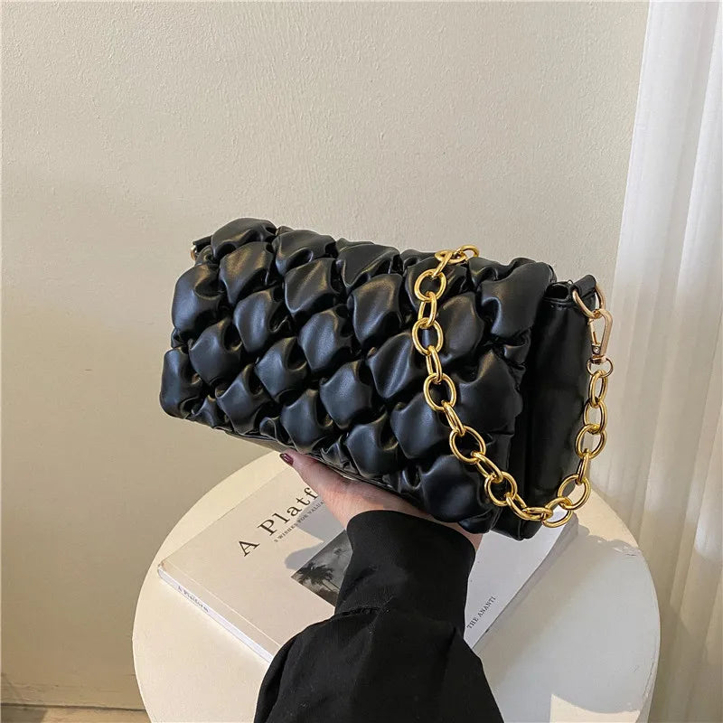 Quilted Plaid Crossbody Bag Winter Feather Down Shopper Bag B503