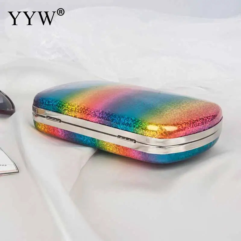 Rainbow Box Evening Bag Party Wedding Clutch Purse Mini Jelly Chain Crossbody
