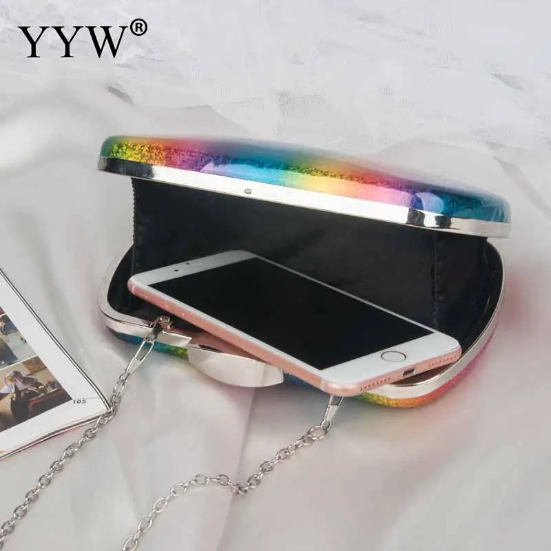 Rainbow Box Evening Bag Party Wedding Clutch Purse Mini Jelly Chain Crossbody