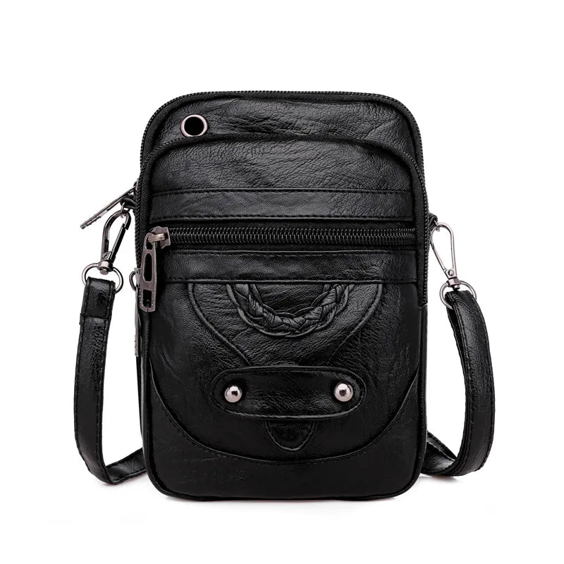 Retro Leather Crossbody Bag for Women Small Phone Shoulder Handbag