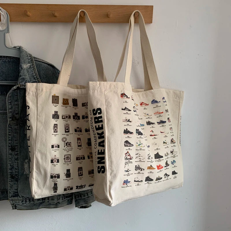 Women Retro Camera Shoes Canvas Shoulder Bag Cotton Cloth Fabric Shopper Bags