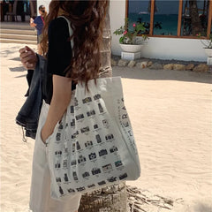 Women Retro Camera Shoes Canvas Shoulder Bag Cotton Cloth Fabric Shopper Bags