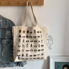 Women Retro Camera Shoes Canvas Shoulder Bag Cotton Cloth Fabric Shopper Bags