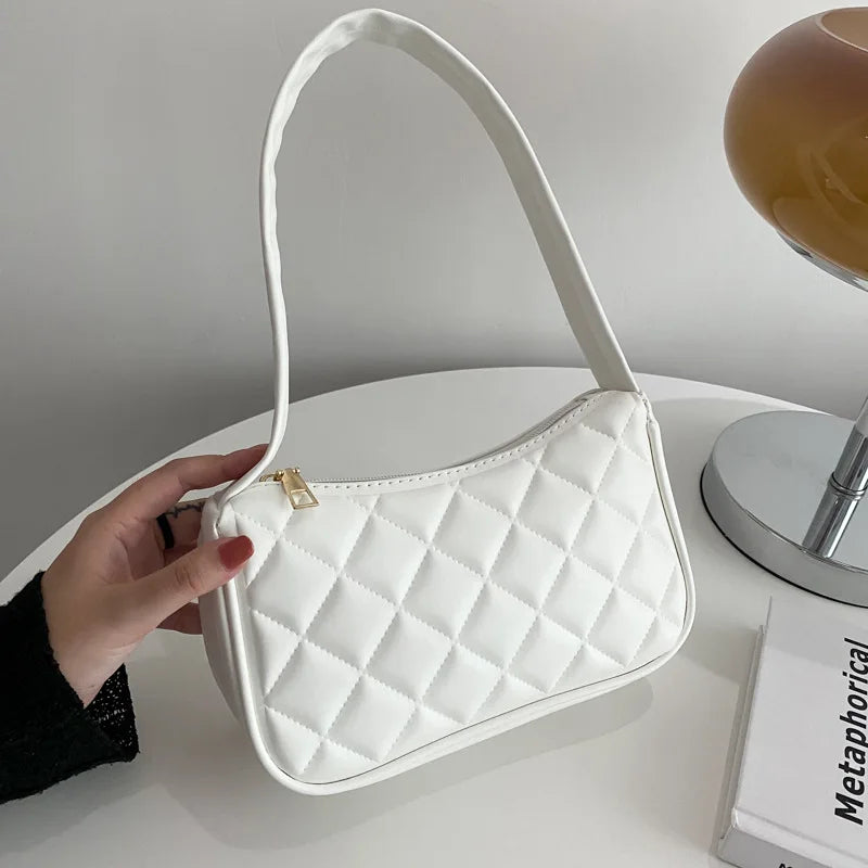 Vintage PU Leather Shoulder Bag with Diamond Lattice Top Handle