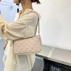 Vintage PU Leather Shoulder Bag with Diamond Lattice Top Handle