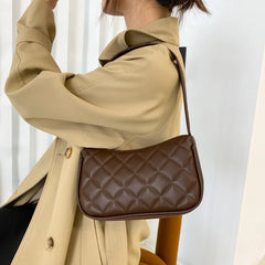 Vintage PU Leather Shoulder Bag with Diamond Lattice Top Handle