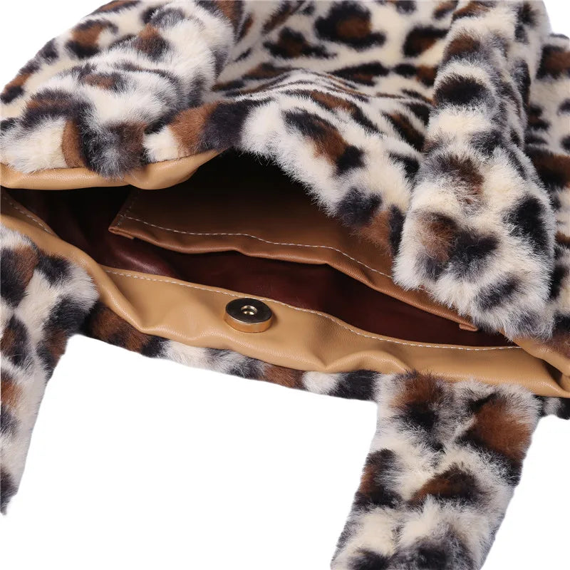 Women Retro Shoulder Bag Plaid/Zebra/Leopard Soft Plush Handbag