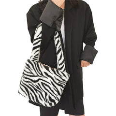 Women Retro Shoulder Bag Plaid/Zebra/Leopard Soft Plush Handbag