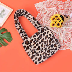 Women Retro Shoulder Bag Plaid/Zebra/Leopard Soft Plush Handbag
