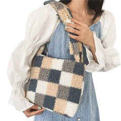 Women Retro Shoulder Bag Plaid/Zebra/Leopard Soft Plush Handbag