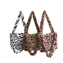 Women Retro Shoulder Bag Plaid/Zebra/Leopard Soft Plush Handbag