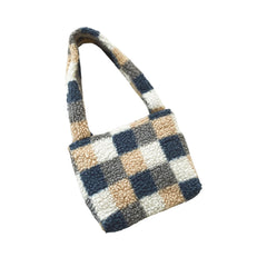 Women Retro Shoulder Bag Plaid/Zebra/Leopard Soft Plush Handbag